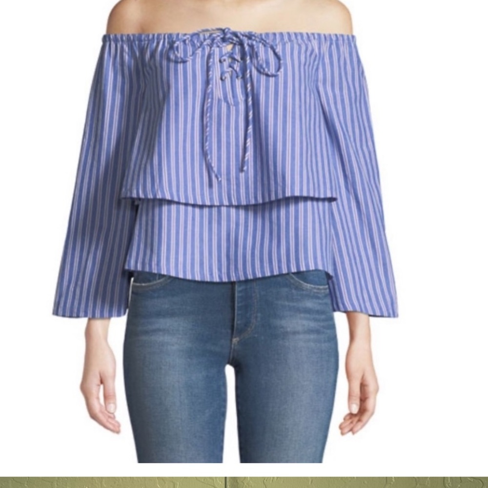 J.O.A. Blue/White Striped Off the Shoulder Top.  Gently used in Great Condition.